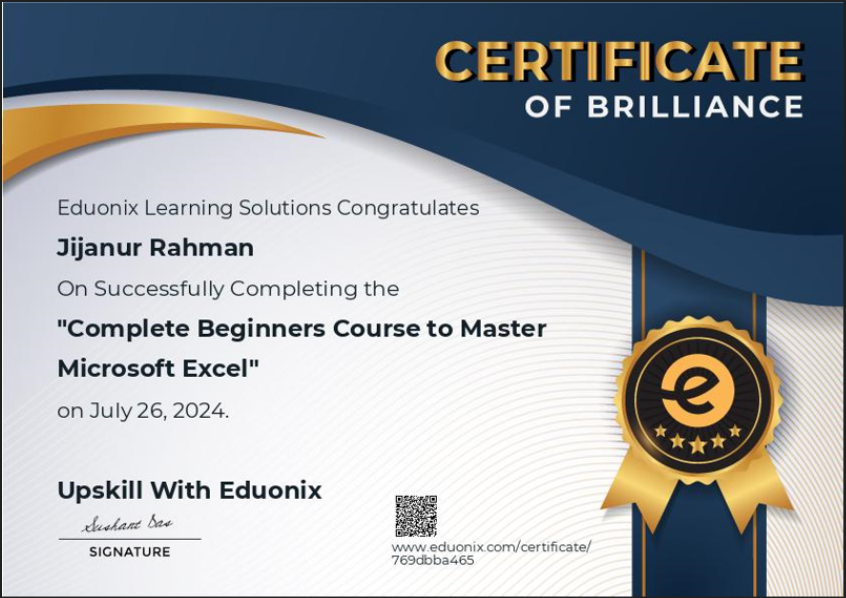 Complete Beginners Course to Master Microsoft Excel Certificate