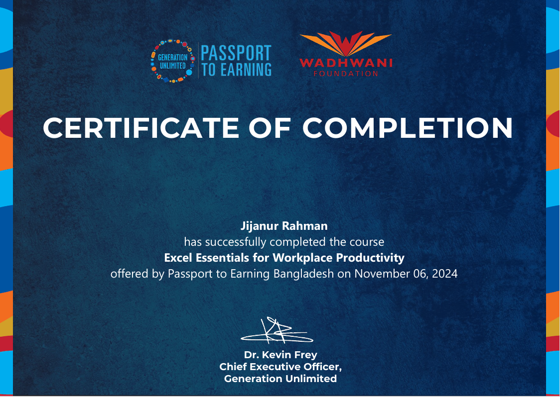 Excel Essentials for Workplace Productivity Course Certificate