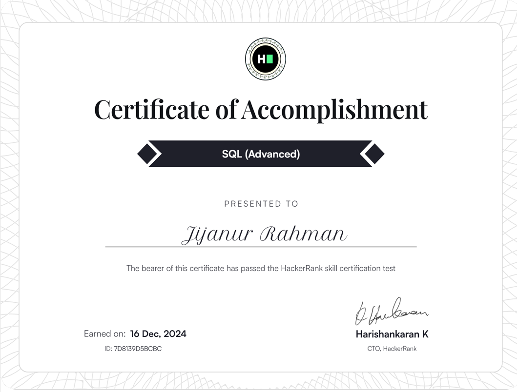 SQL (Advanced) Certificate