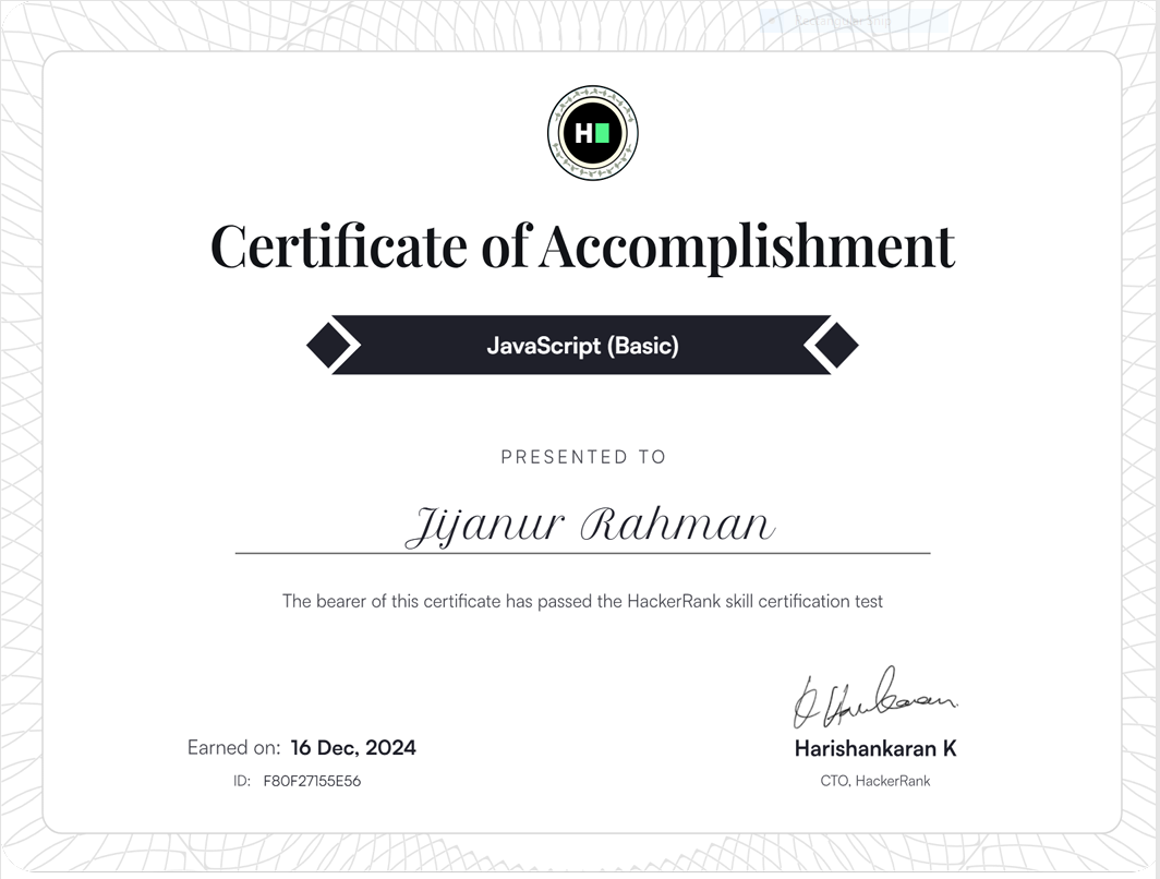 JavaScript (Basic) Certificate