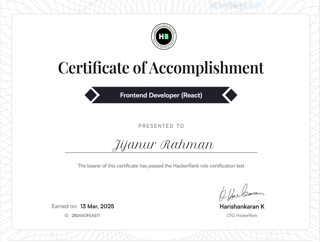 Frontend Developer (React) Certificate